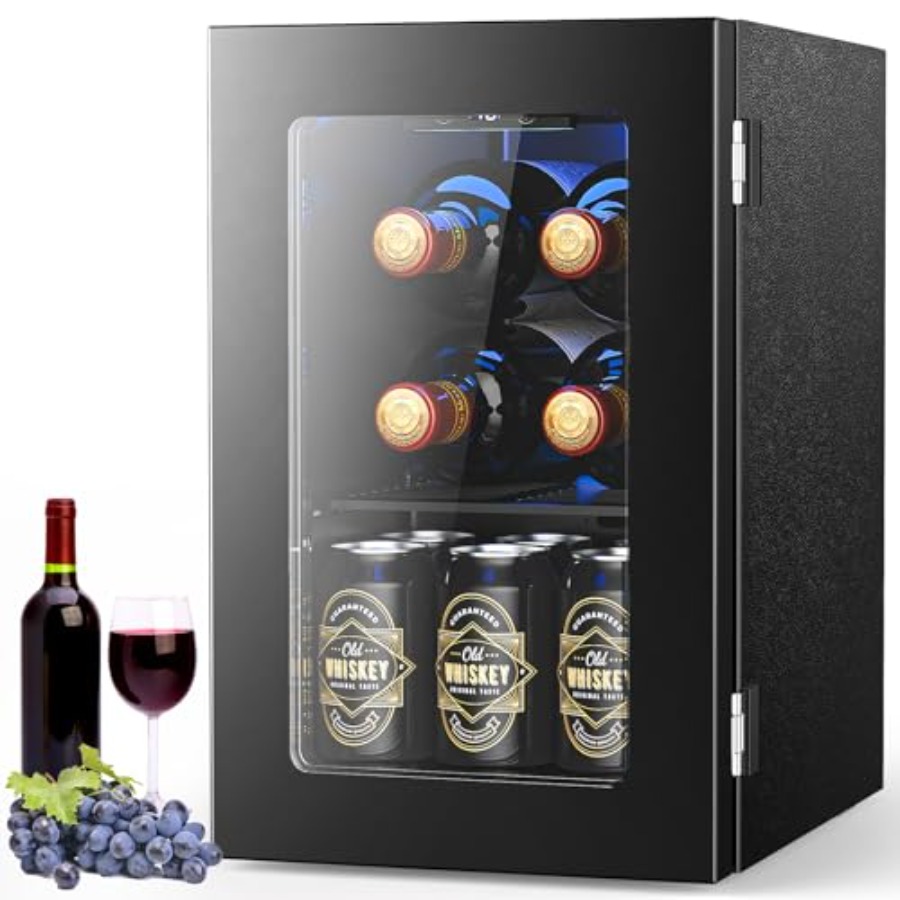 Wine Beer Cooler Fridge - Wine Fridge Freestanding Counter-top, 24 Cans