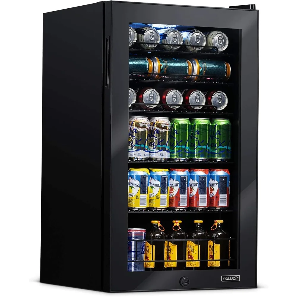 Wine Beer Cooler Fridge - 126 Can Beverage Refrigerator, Glass Door