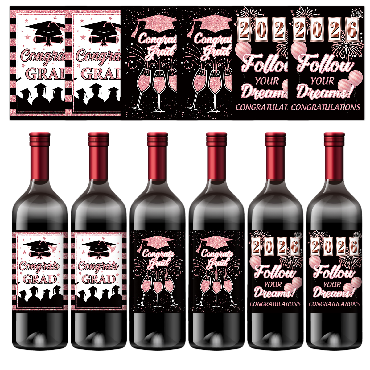 Wine Beer Bottle - 6pcs Congrats Grad Class 2026 Graduation