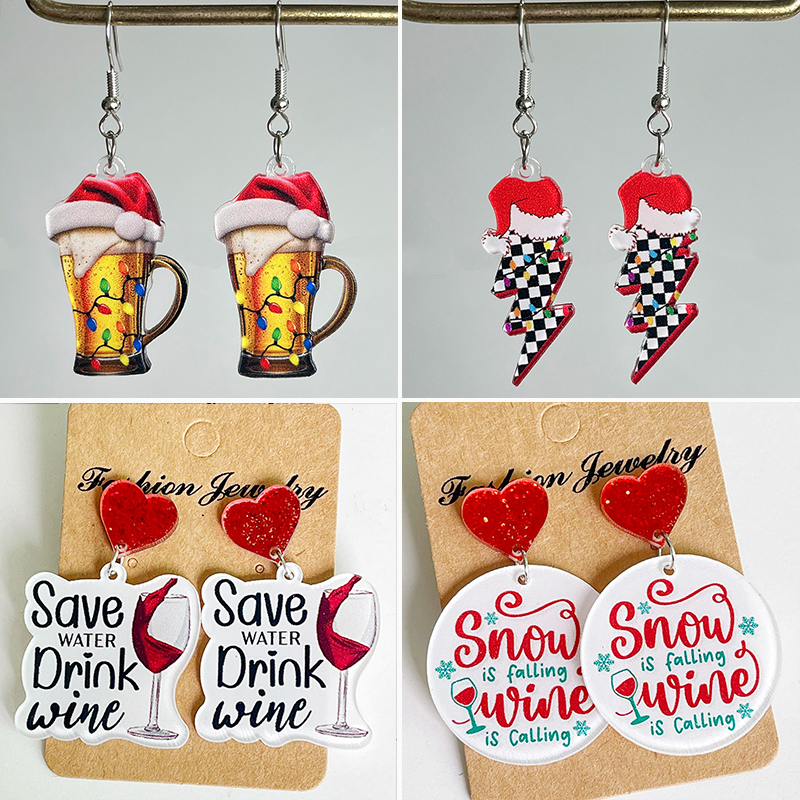New Christmas Earrings Christm - Wine Beer Hat recension och pris