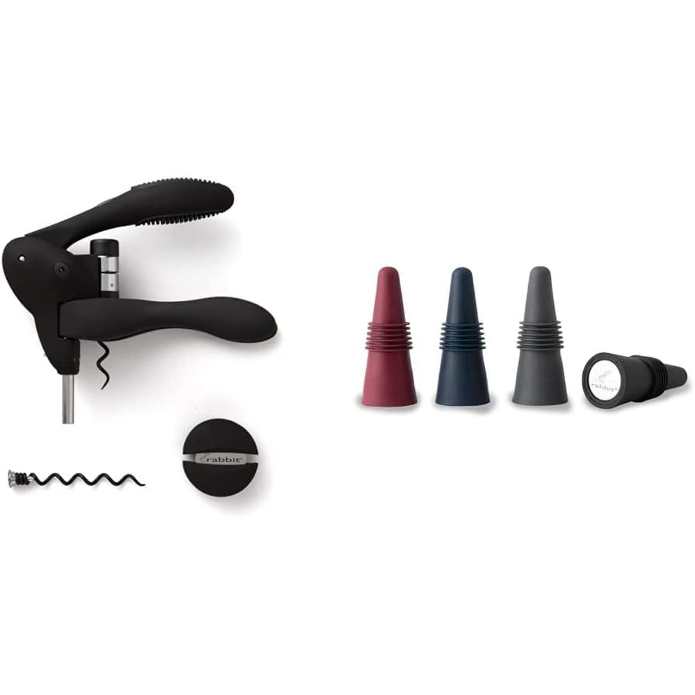 Black Wine Corkscrew with Foil - Bottle Stopper Set recension och pris
