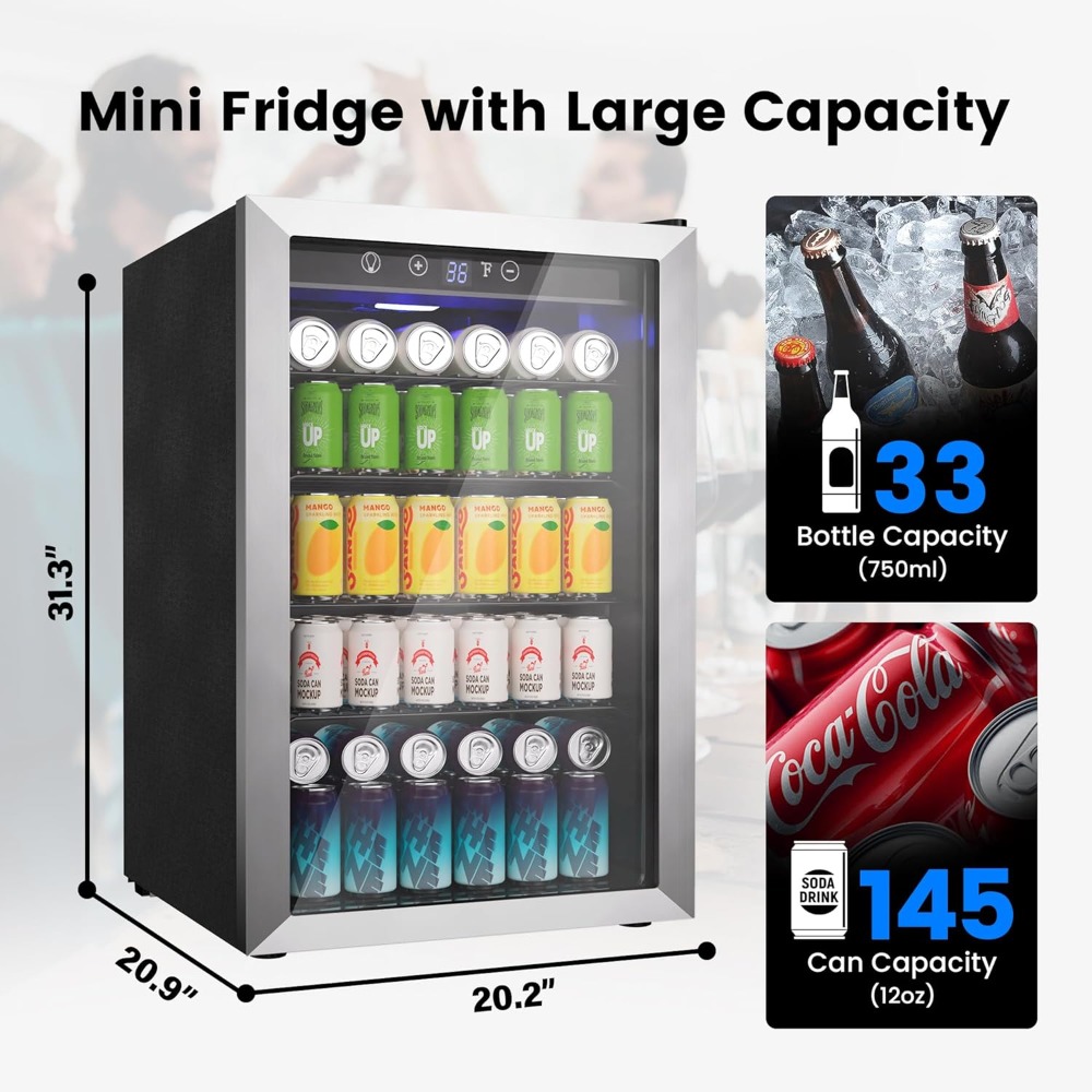 145 Can Mini Fridge Glass Door - Wine Beer Cooler Fridge recension och pris